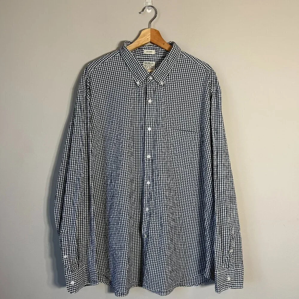 J.Crew Stretch Organic Cotton Gingham Button Down Shirt Men's 3XL Navy White